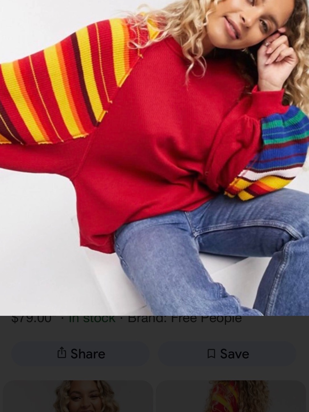 NWT Free People Rainbow Dreams oversized sleeve top in red  Size M - Picture 3 of 7